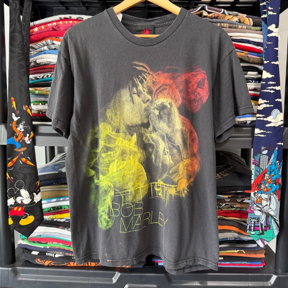 Y2K Black Bob Marley Zion Graphic T-Shirt Large Light Marks